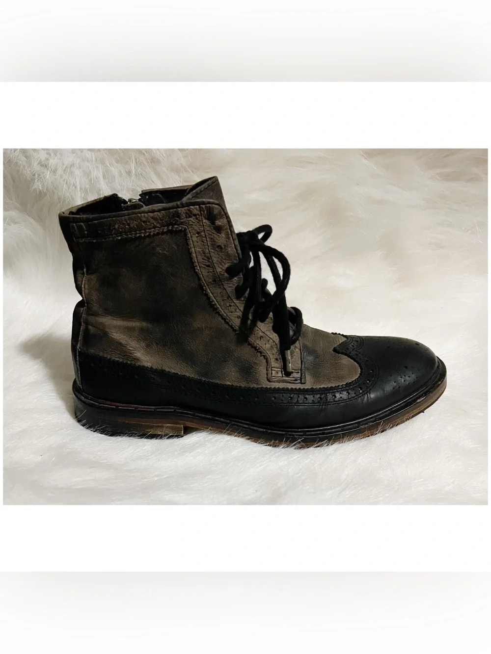 All Saints Men’s Boots Brogue Leather Brown Black Size 41/10